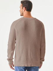 Men's Crewneck Pullover Sweater Waffle Textured Knitted Sweaters Casual Loose Fit Sweaters with Ribbing Edge