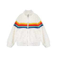 Rainbow Lamb Wool Coat for Women - Autumn Winter Style