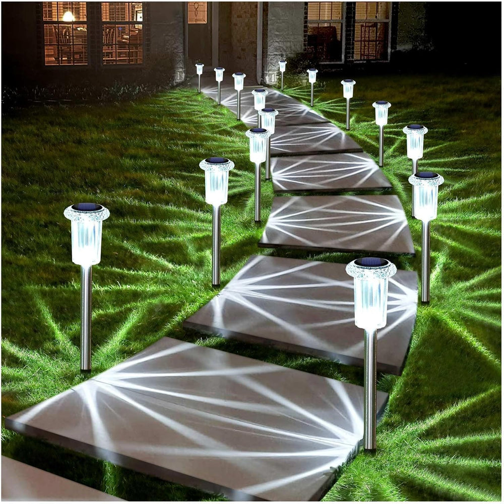Solar Lights Outdoor 10 Pack Waterproof 6000K Cold White LED Stainless Steel Stake for Pathway Yard Garden Driveway Solar Powered outside Decor