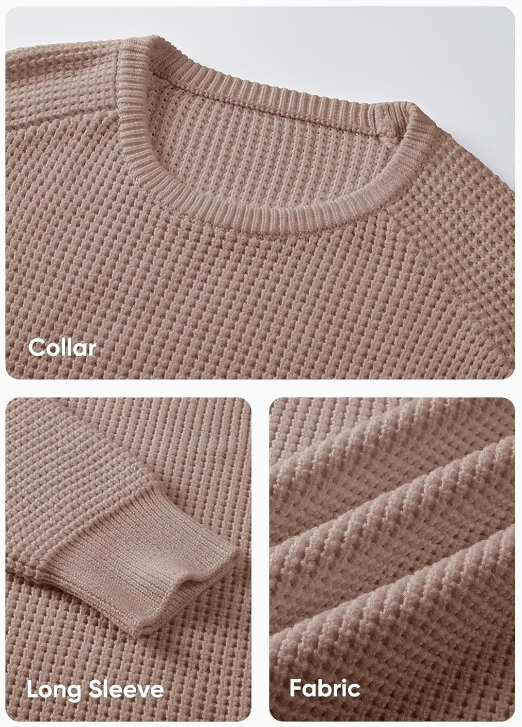 Men's Crewneck Pullover Sweater Waffle Textured Knitted Sweaters Casual Loose Fit Sweaters with Ribbing Edge
