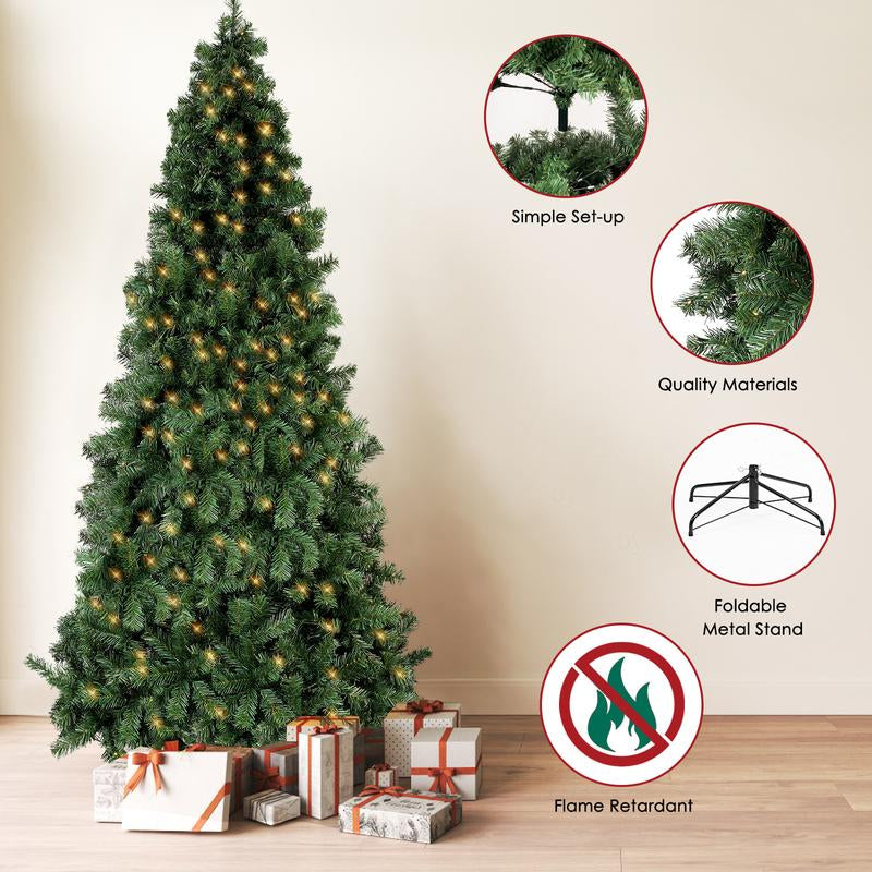 Okicoler Pre-Lit Christmas Tree Premium Hinged Artificial Pine Lighted Holiday Tree for Home, Office Branch Tips, Lights, Metal Hinges, Foldable Base