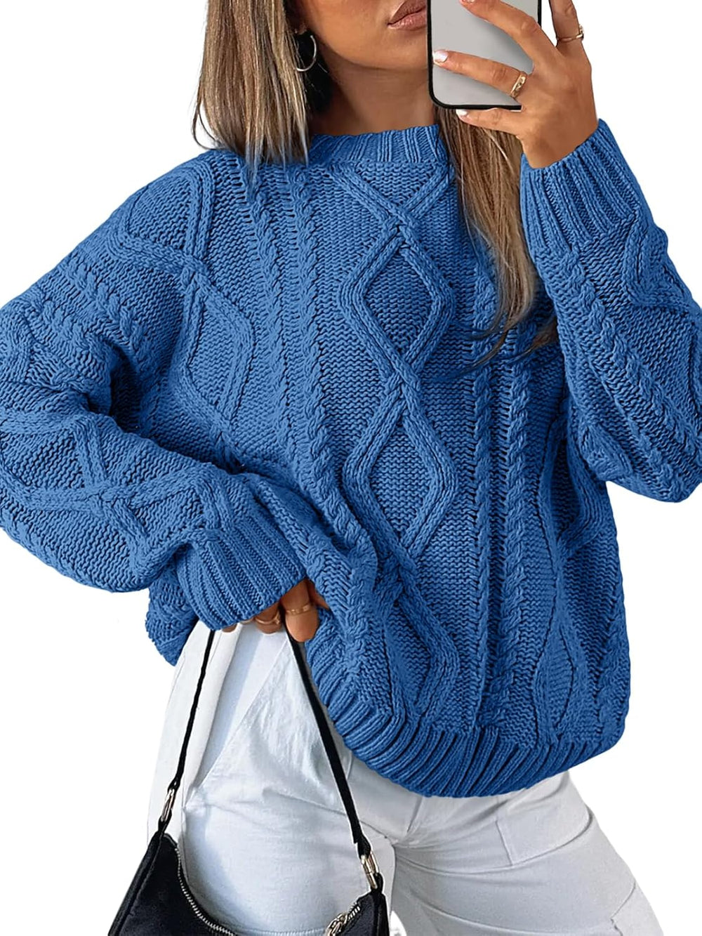 Women's Oversized Cable Knit Crewneck Sweaters