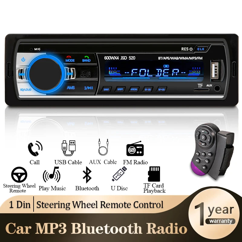 Car Radio 1 Din Stereo Player Digital Bluetooth Car MP3 Player 60Wx4