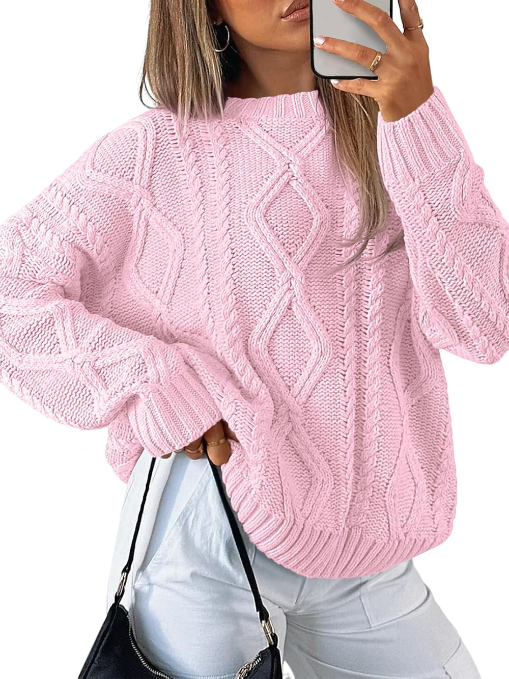 Women's Oversized Cable Knit Crewneck Sweaters