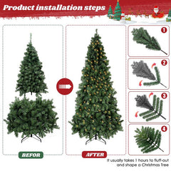 Okicoler Pre-Lit Christmas Tree Premium Hinged Artificial Pine Lighted Holiday Tree for Home, Office Branch Tips, Lights, Metal Hinges, Foldable Base