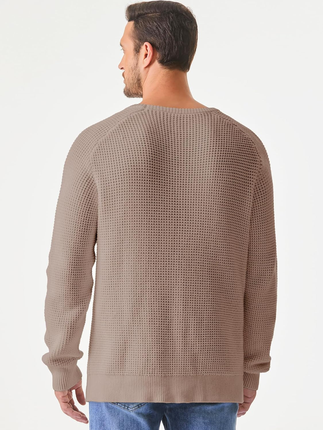 Men's Crewneck Pullover Sweater Waffle Textured Knitted Sweaters Casual Loose Fit Sweaters with Ribbing Edge