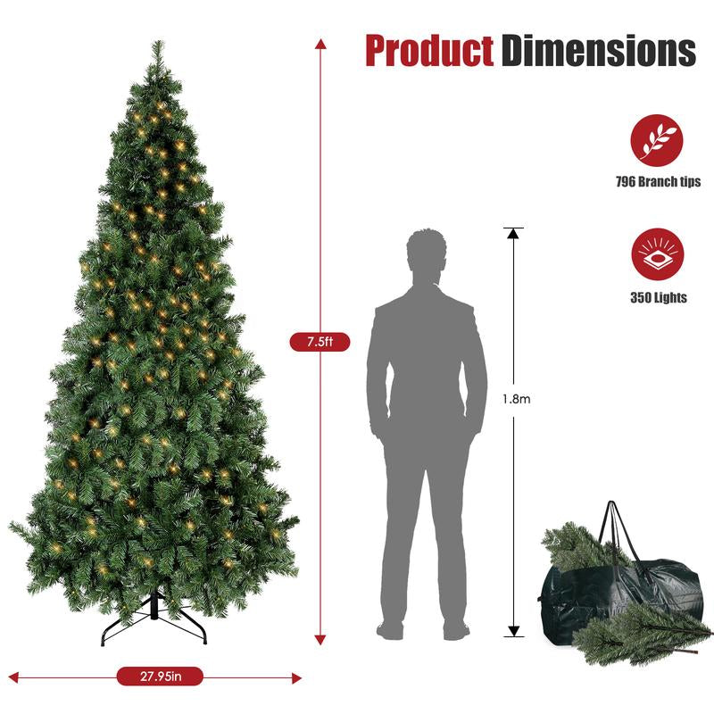 Okicoler Pre-Lit Christmas Tree Premium Hinged Artificial Pine Lighted Holiday Tree for Home, Office Branch Tips, Lights, Metal Hinges, Foldable Base