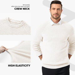 Mens Crewneck Sweater Waffle Textured Knitted Solid Pullover Casual Daily Wear Soft 2025 Fashion Pullovers