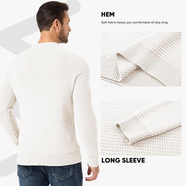 Mens Crewneck Sweater Waffle Textured Knitted Solid Pullover Casual Daily Wear Soft 2025 Fashion Pullovers