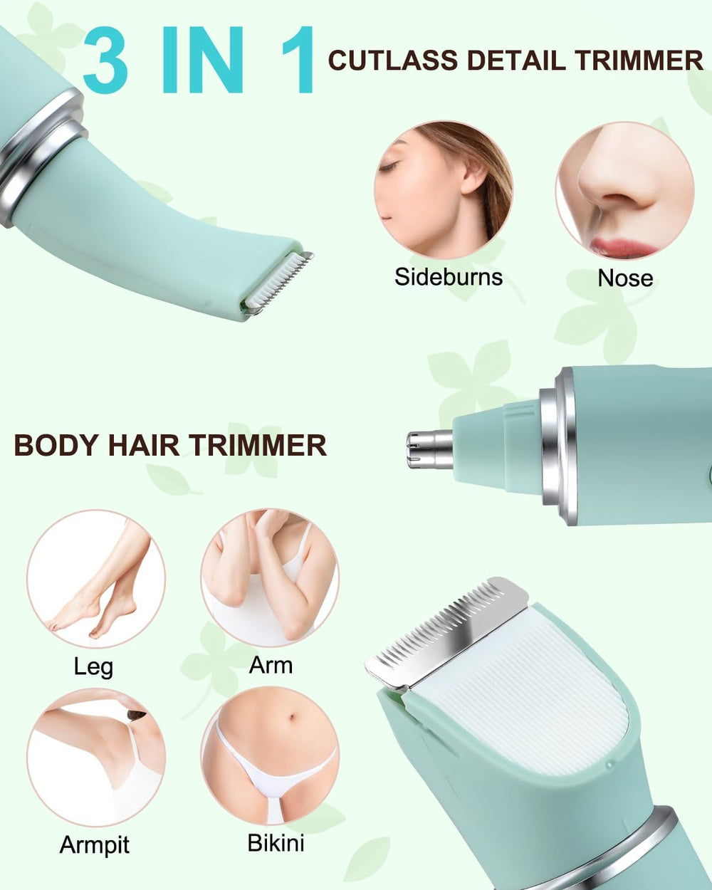 Bikini Trimmer for Women,2-In-1 Painless Electric Razors & Shaver Nose