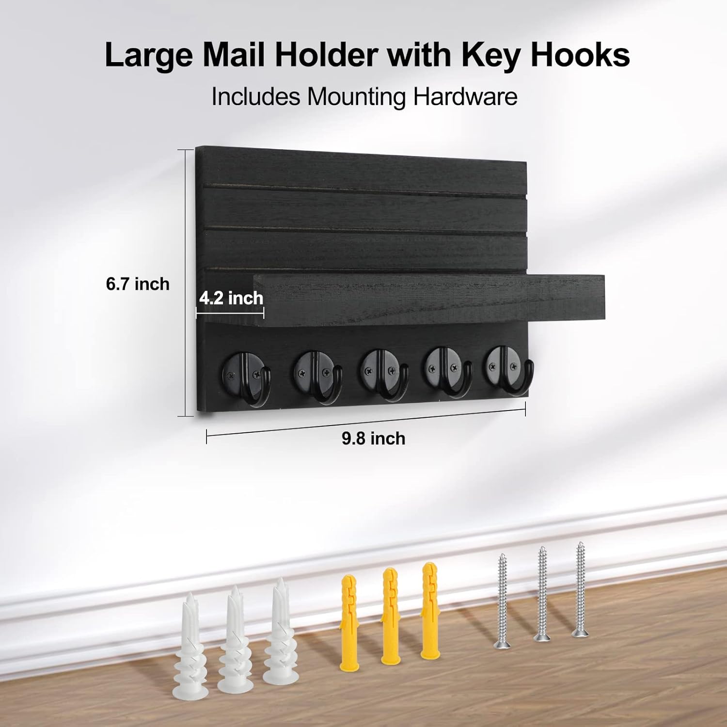 Key Holder for Wall, Decorative Key and Mail Holder with Shelf Has Large Hooks for Bags