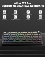 F75 Pro Wireless Mechanical Keyboard,75% Hot Swappable Custom Keyboard with Knob,RGB Backlit