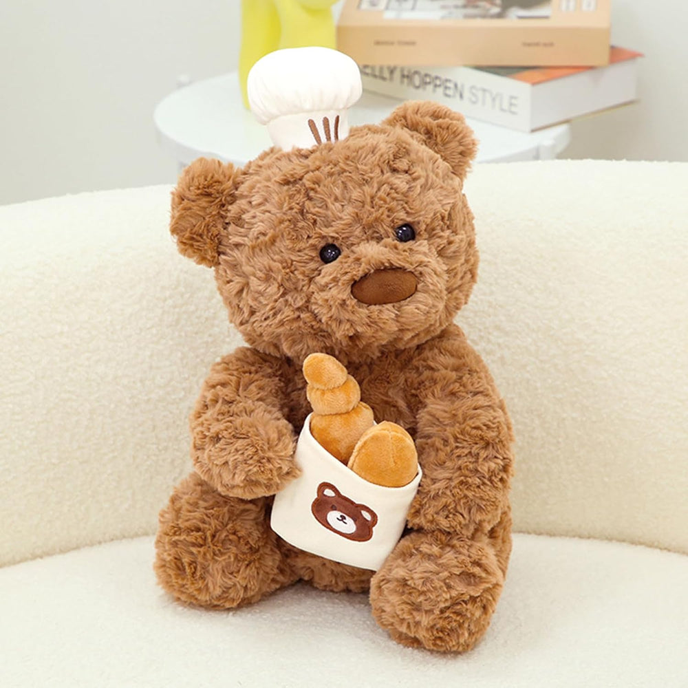 Chef Teddy Bear Stuffed Animal Holds Toast Bread Bag Cute Bear Plush