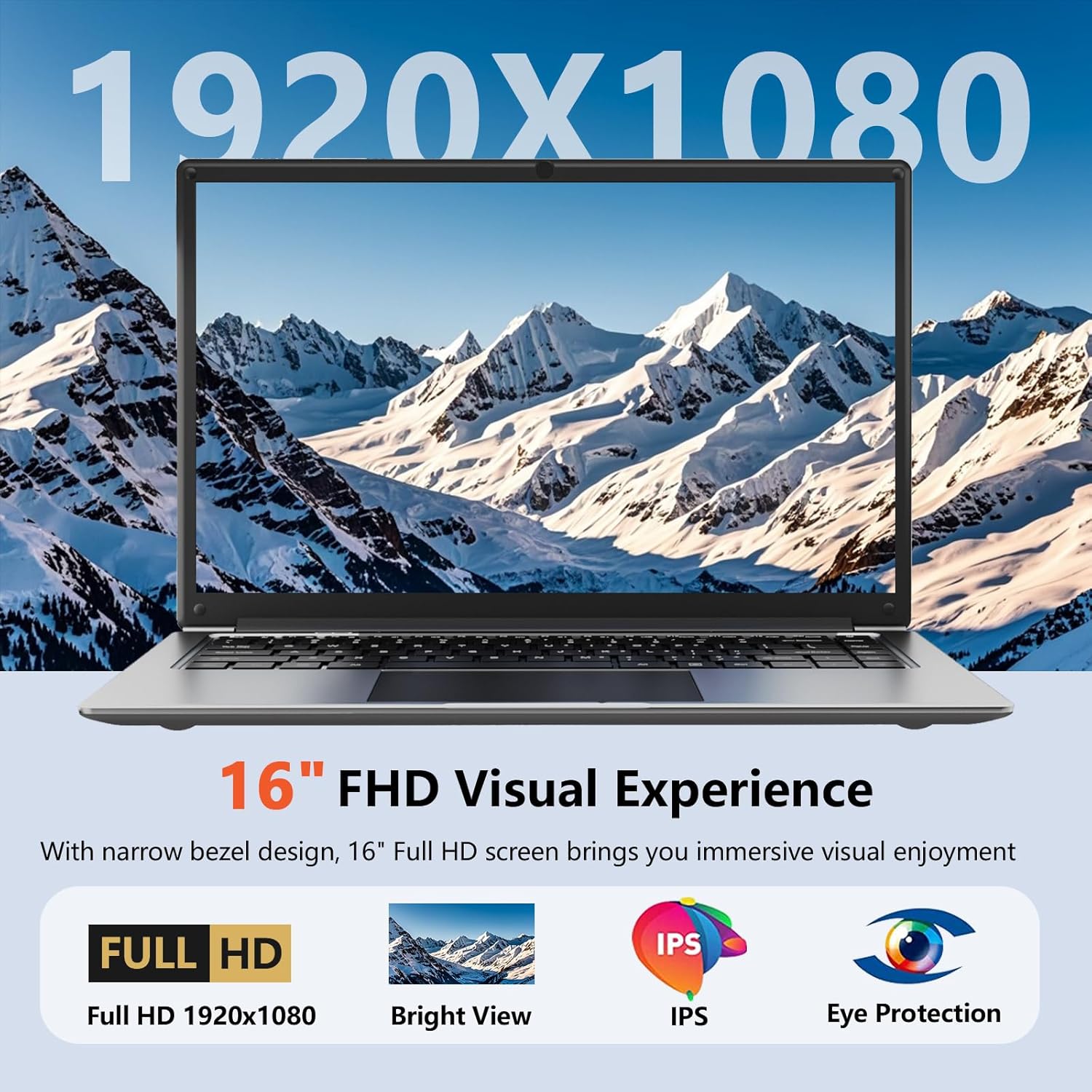 Laptop 16-Inch 8GB DDR 256GB SSD Portable Laptop,Expandable to 1TB Pentium