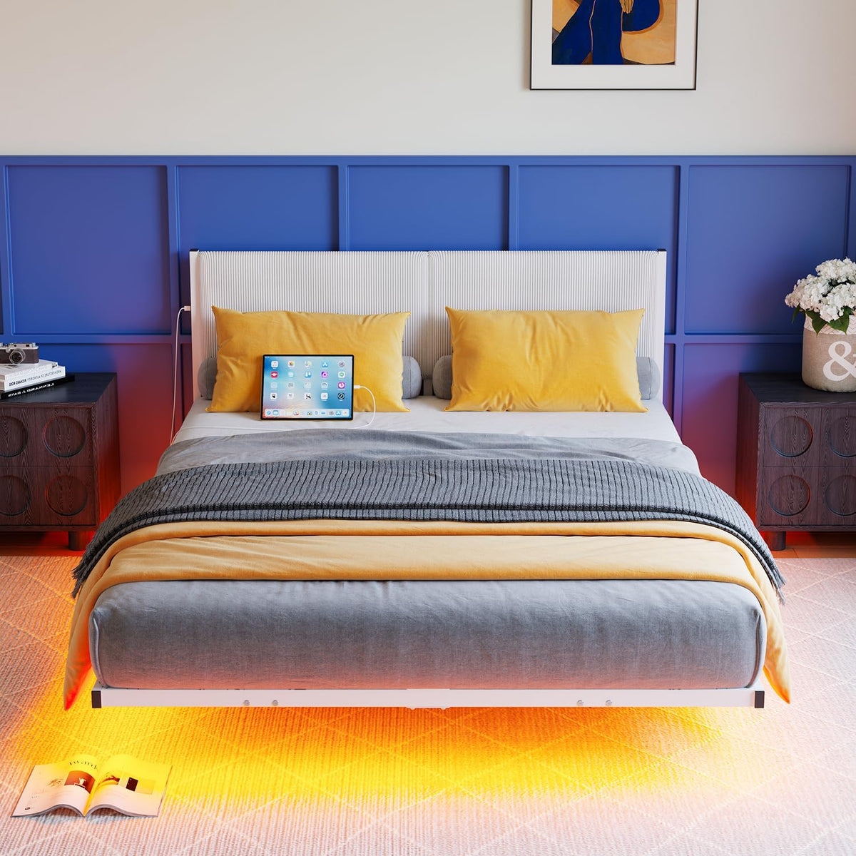 Full Size Bed Frame,Floating Bed Frame Full Size with Headboard