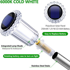 Solar Lights Outdoor 10 Pack Waterproof 6000K Cold White LED Stainless Steel Stake for Pathway Yard Garden Driveway Solar Powered outside Decor