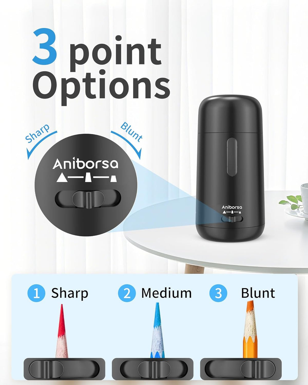 Automatic Electric Pencil Sharpener - Auto Feed, Auto Stop & Auto Eject for School, Office, Home, Black