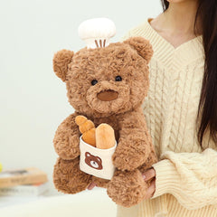 Chef Teddy Bear Stuffed Animal Holds Toast Bread Bag Cute Bear Plush