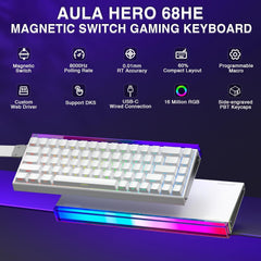 Hero 68 HE 60% Gaming Keyboard Wired, Hall Effect Magnetic Switch Keyboard with Adjustable Actuation, Fast Trigger Mode, 8K Hz Polling Rate, 0.125ms Latency,Side Printed PBT Keycaps, RGB Backlit