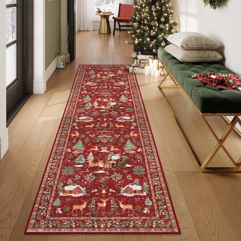 Christmas Deer Santa Long Rug, Multiple Patterns Available, Soft Durable Washable Carpet for Indoor Outdoor Use, Home Decor-Yy