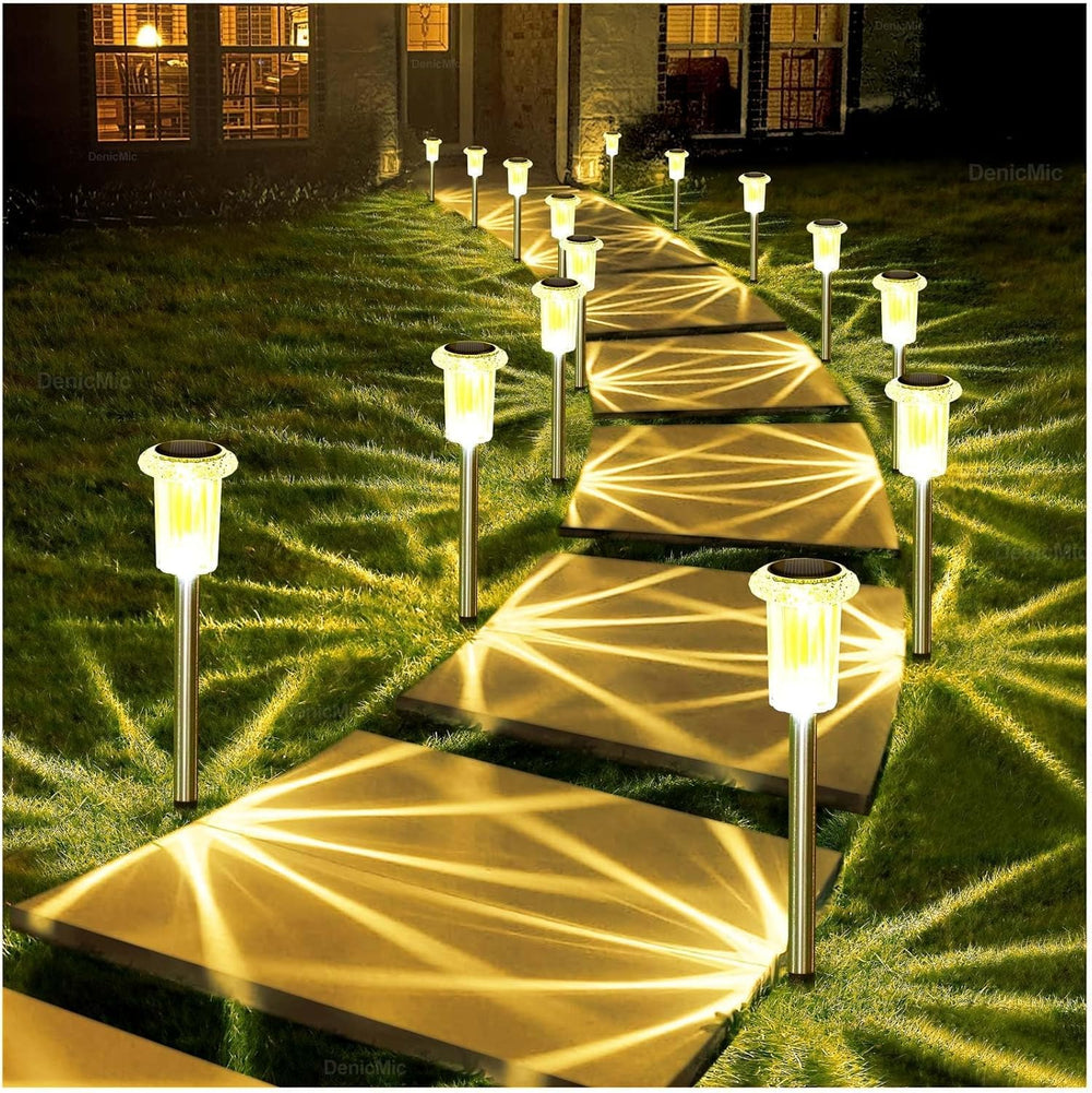 Solar Lights Outdoor 10 Pack Waterproof 6000K Cold White LED Stainless Steel Stake for Pathway Yard Garden Driveway Solar Powered outside Decor
