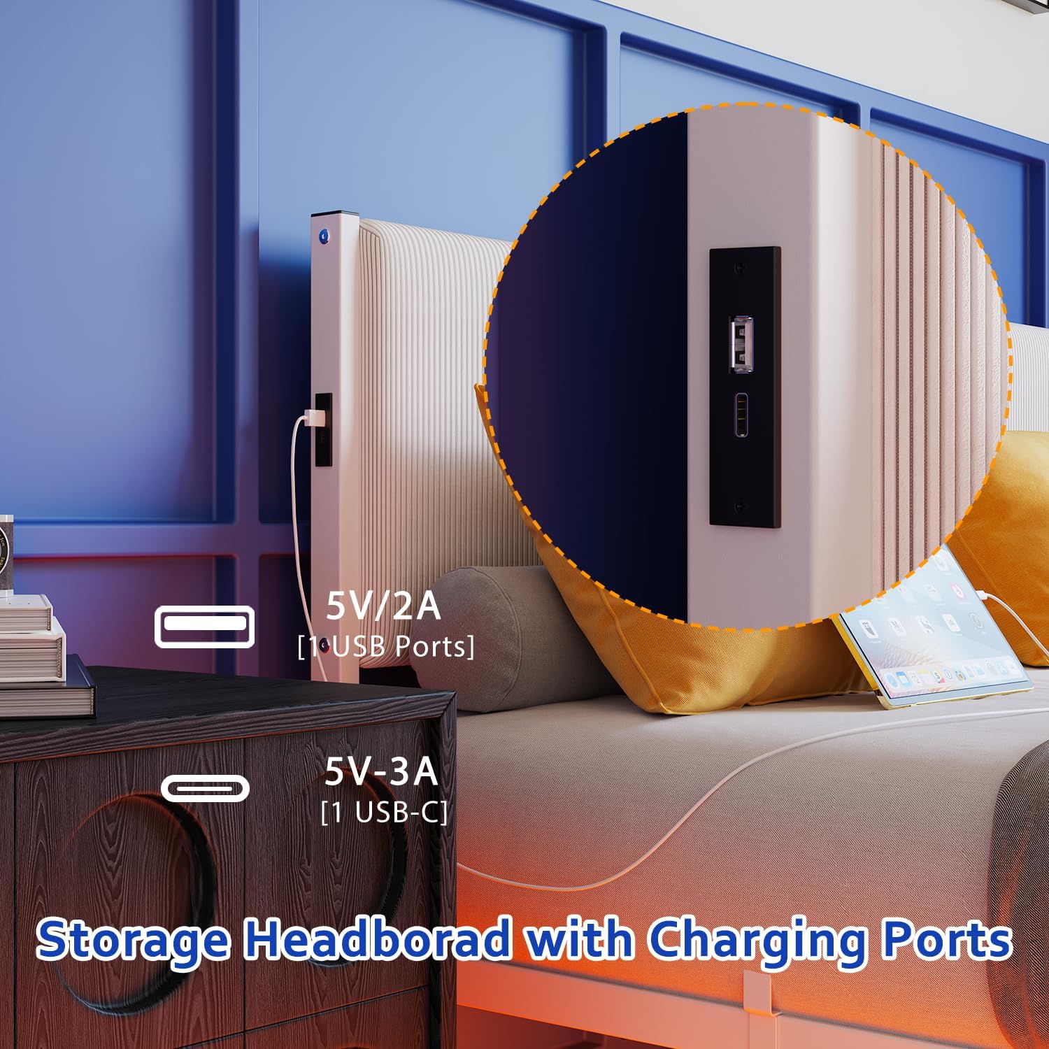 Full Size Bed Frame,Floating Bed Frame Full Size with Headboard