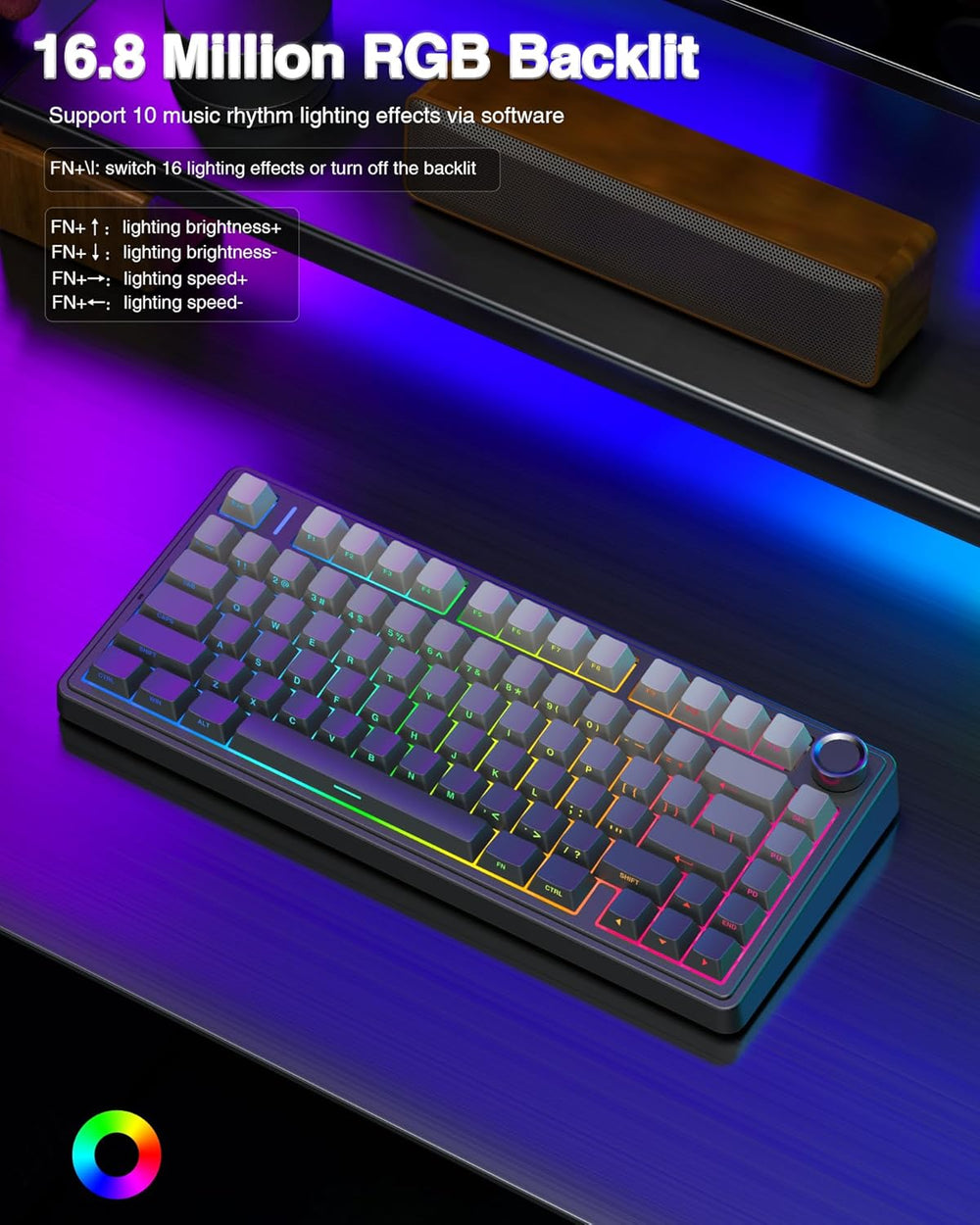 F75 Pro Wireless Mechanical Keyboard,75% Hot Swappable Custom Keyboard with Knob,RGB Backlit