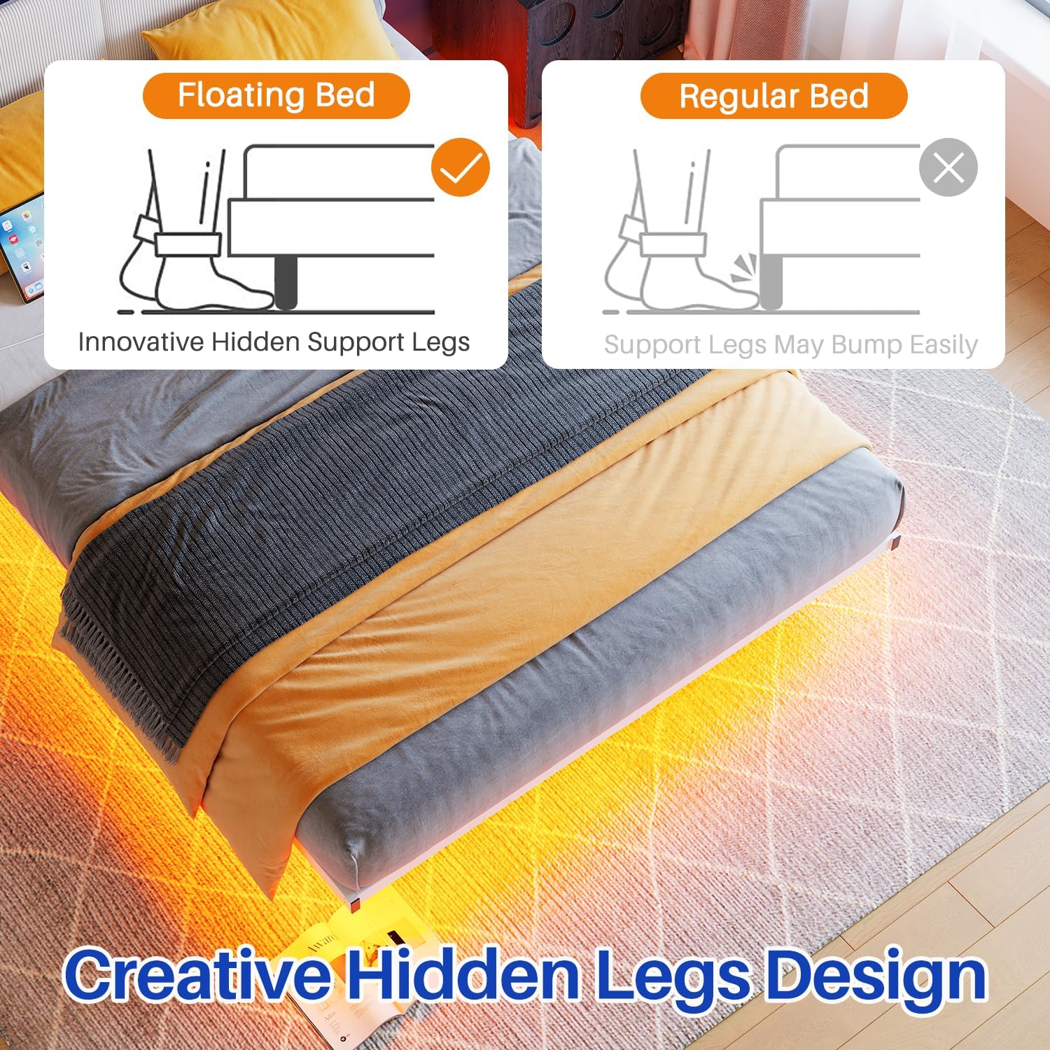 Full Size Bed Frame,Floating Bed Frame Full Size with Headboard