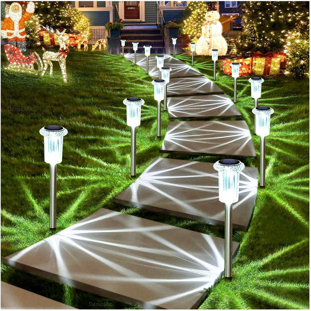 Solar Lights Outdoor 10 Pack Waterproof 6000K Cold White LED Stainless Steel Stake for Pathway Yard Garden Driveway Solar Powered outside Decor