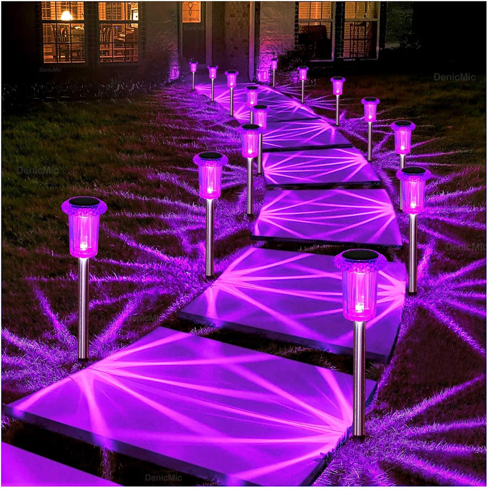 Solar Lights Outdoor 10 Pack Waterproof 6000K Cold White LED Stainless Steel Stake for Pathway Yard Garden Driveway Solar Powered outside Decor