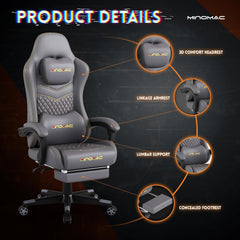 Gaming Chair,Ergonomic Computer Gaming Chair,400Lb Load-Bearing,Retractable Footrest