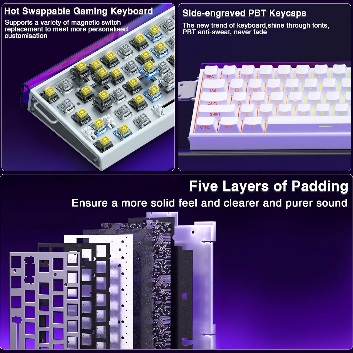 Hero 68 HE 60% Gaming Keyboard Wired, Hall Effect Magnetic Switch Keyboard with Adjustable Actuation, Fast Trigger Mode, 8K Hz Polling Rate, 0.125ms Latency,Side Printed PBT Keycaps, RGB Backlit