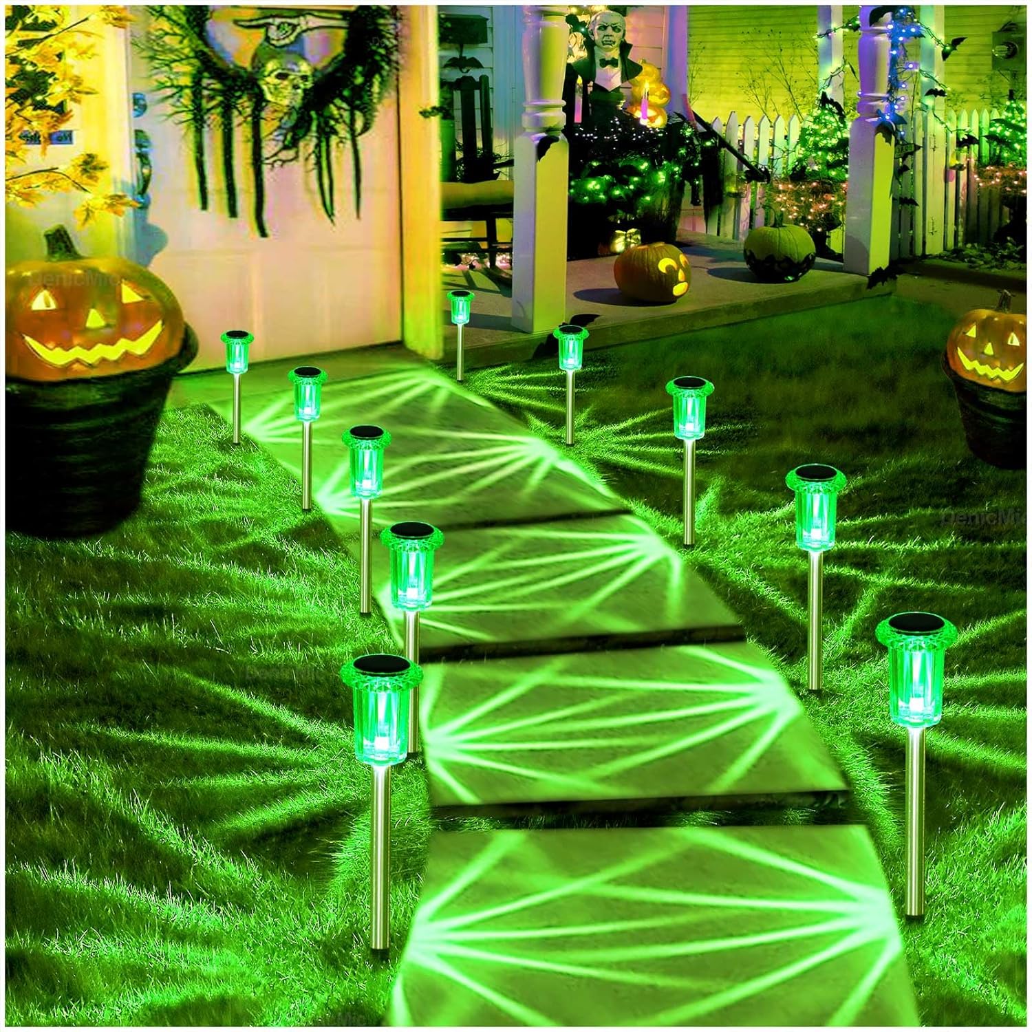 Solar Lights Outdoor 10 Pack Waterproof 6000K Cold White LED Stainless Steel Stake for Pathway Yard Garden Driveway Solar Powered outside Decor