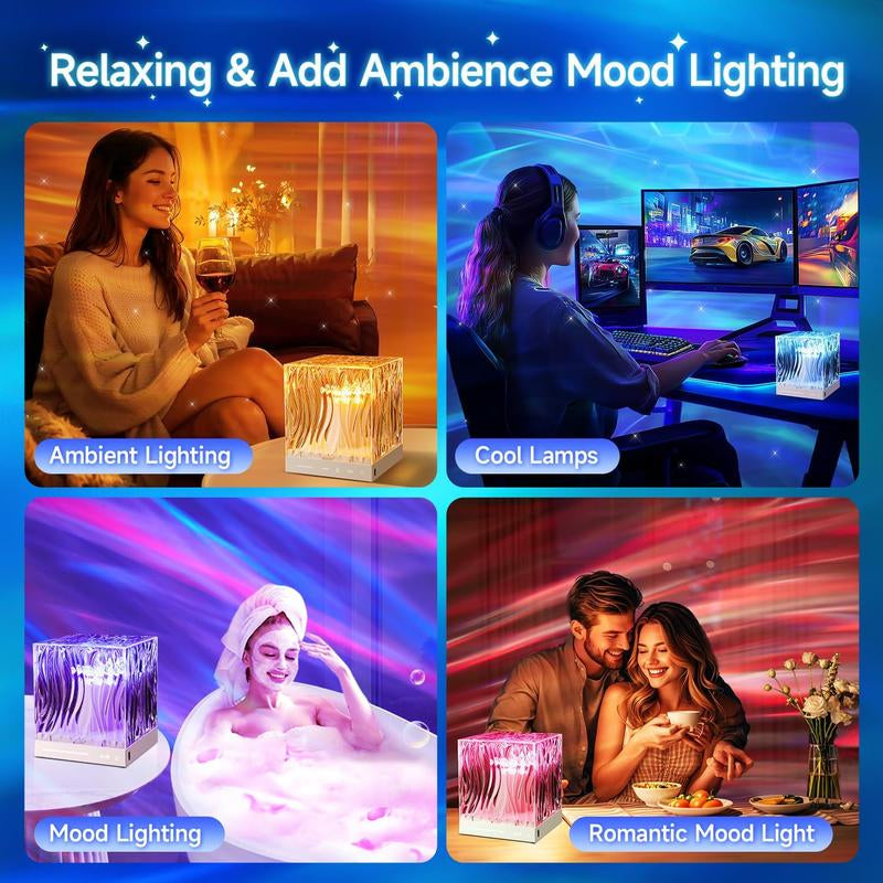 One Fire Flower Lamp Ambient Lighting for Bedroom,18 Colors Cool Things Water Ripple Lamp,Dimmable+Remote+Timer Space Projector.