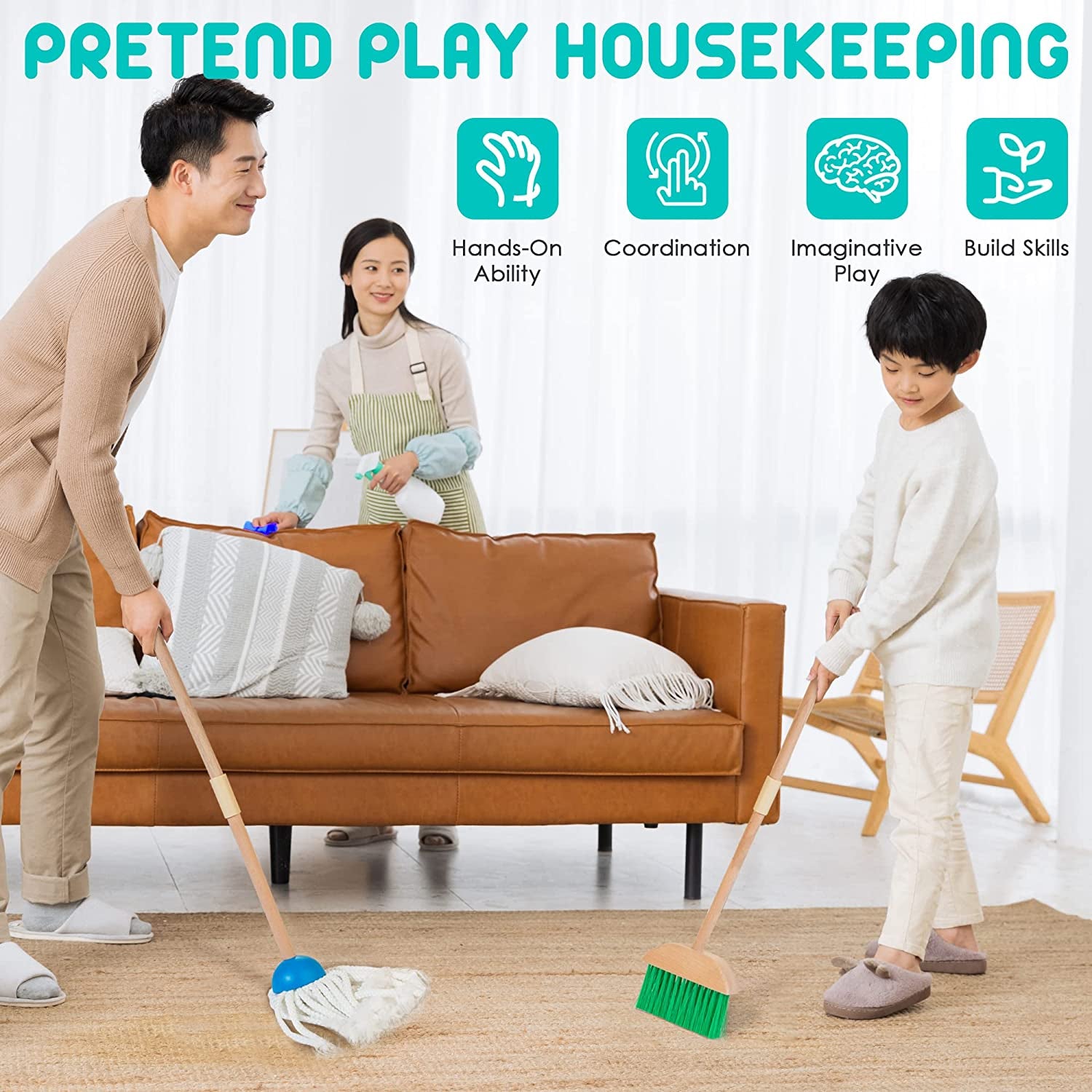 Kids Cleaning Set, 8 Pcs Wooden Housekeeping Play Set