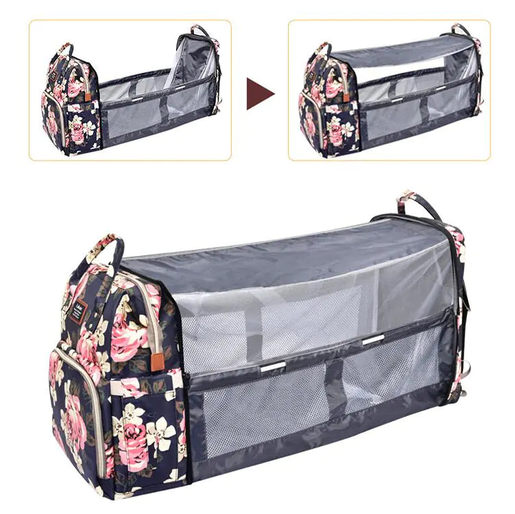 Multi-Function Foldable Baby Bed Diaper Bag, Waterproof