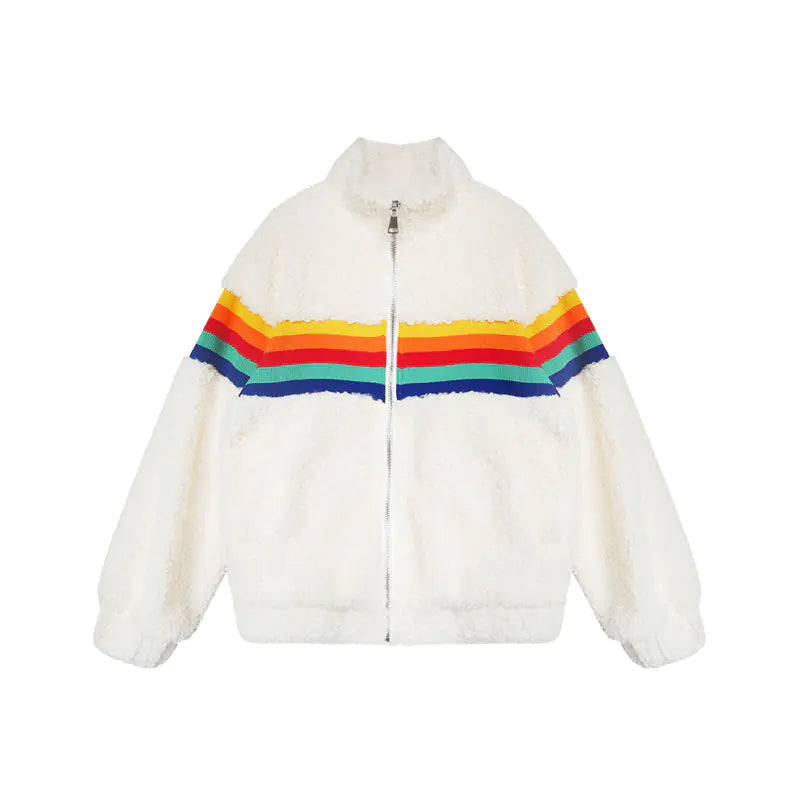 Rainbow Lamb Wool Coat for Women - Autumn Winter Style