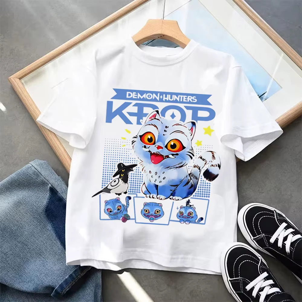 Kpop Demon Hunters Children'S Clothing Short Sleeve T-Shirt Kpop Demon Hunters Tiger Harajuku Tshirt for Boys Girls Gift