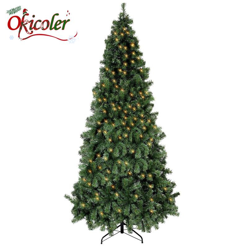 Okicoler Pre-Lit Christmas Tree Premium Hinged Artificial Pine Lighted Holiday Tree for Home, Office Branch Tips, Lights, Metal Hinges, Foldable Base