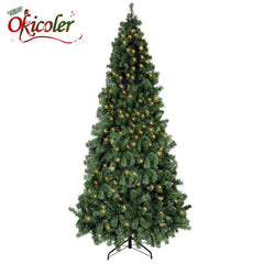 Okicoler Pre-Lit Christmas Tree Premium Hinged Artificial Pine Lighted Holiday Tree for Home, Office Branch Tips, Lights, Metal Hinges, Foldable Base