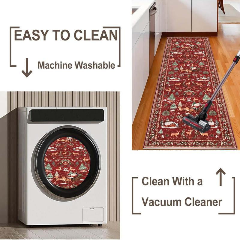 Christmas Deer Santa Long Rug, Multiple Patterns Available, Soft Durable Washable Carpet for Indoor Outdoor Use, Home Decor-Yy